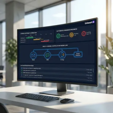 AI-powered lease renewal tracking dashboard showing contract expiration timelines and automated reminder workflows