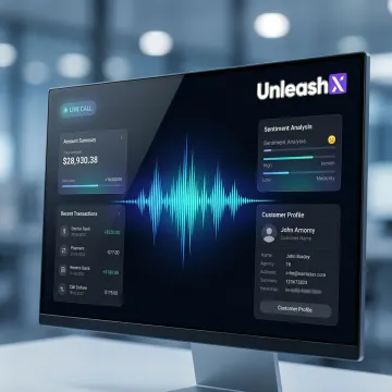 AI voice agent handling a financial services customer call on a digital interface