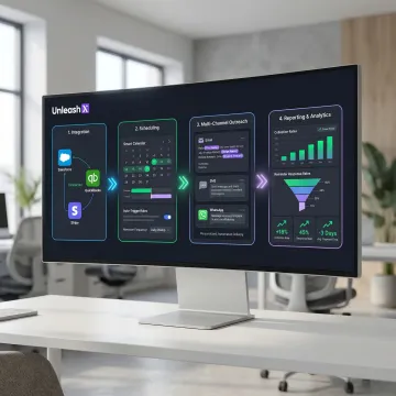 Automated payment reminder workflow steps illustrated on a platform dashboard