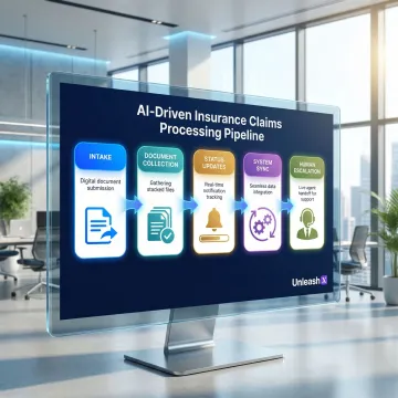 Step-by-step AI insurance claims processing workflow from intake to resolution