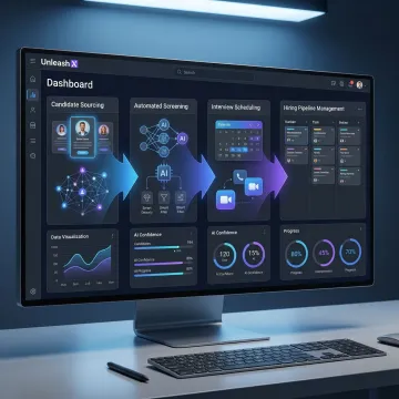 AI recruitment workflow process showing candidate sourcing, screening, and interview scheduling steps