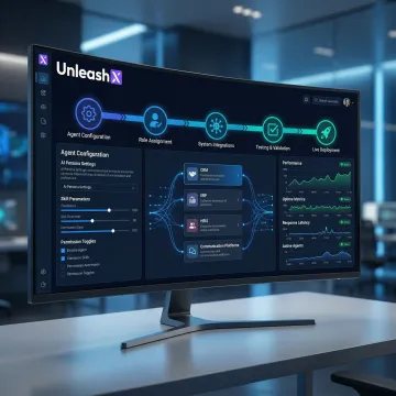Step-by-step AI workflow automation deployment process shown on a modern enterprise platform interface