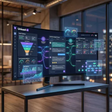 AI-driven workflow automation platform dashboard showing autonomous agents managing tasks across sales, support, and operations