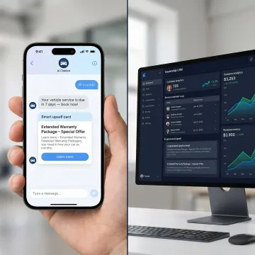 AI agent interface showing automated service reminder and upsell workflow for a car dealership