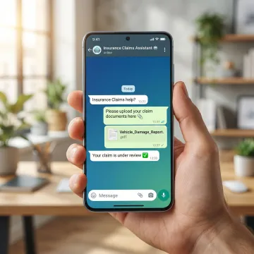 AI agent assisting a customer with insurance claims document collection on WhatsApp