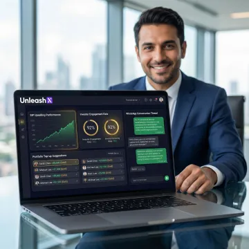 AI-powered mutual fund upselling dashboard showing investor engagement and SIP growth metrics
