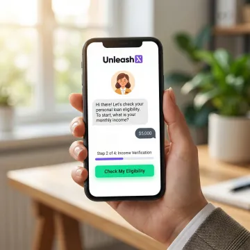 AI agent on a smartphone screen guiding a user through personal loan eligibility