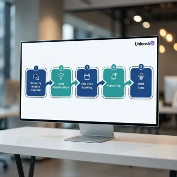 AI agent workflow diagram for property inquiry handling from capture to CRM handoff