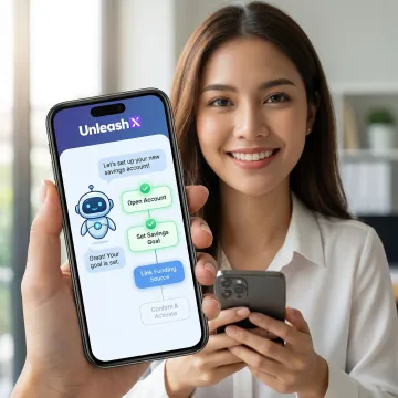 Step-by-step AI-powered savings account onboarding process on a digital banking platform