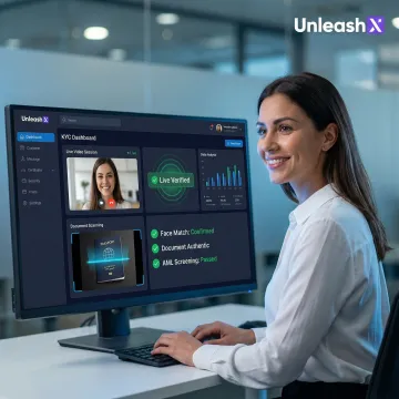 AI-powered video E-KYC interface showing identity verification for a fintech onboarding process
