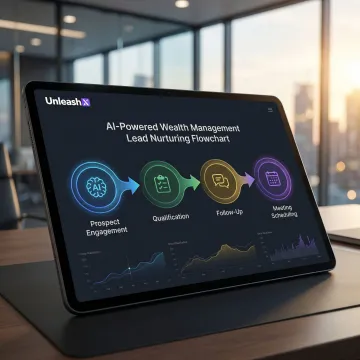 Wealth management AI agent workflow showing lead capture, nurturing, and advisor booking steps