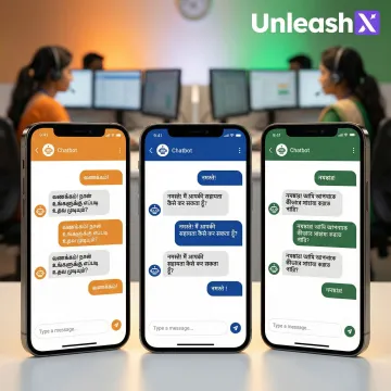 Multilingual AI chatbot engaging Indian customers across regional languages on mobile and desktop