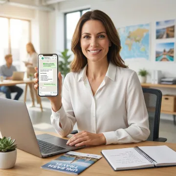 Tour operator using WhatsApp automation to communicate with guests on a mobile device