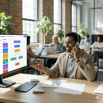 No-code AI voice agent builder platform interface on a desktop screen