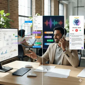 Visual no-code AI voice agent flow builder with pre-built templates