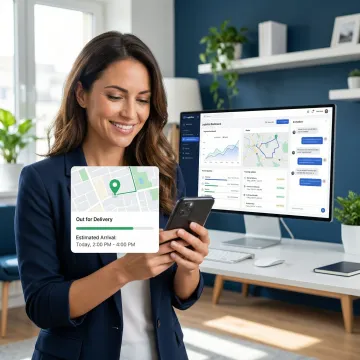 AI agent sending automated shipment tracking updates to a customer on a smartphone