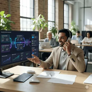 Agentic AI workflow automation platform dashboard showing autonomous AI employees managing business operations