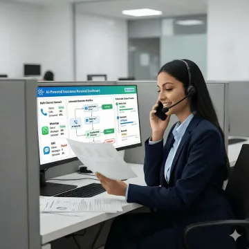 AI agent dashboard managing motor insurance renewal reminders via phone and WhatsApp