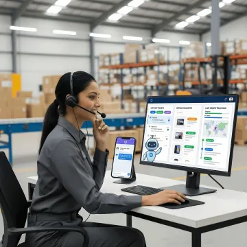 AI chatbot handling e-commerce customer support and returns on multiple devices