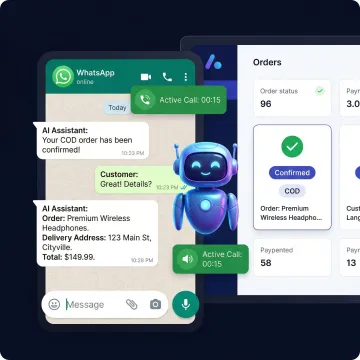 AI agent confirming a COD order with an e-commerce customer via WhatsApp and phone call