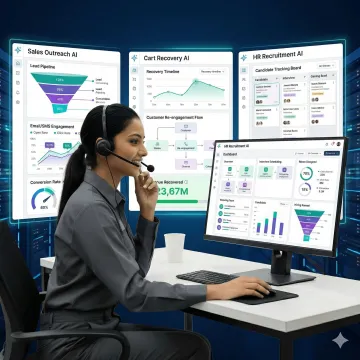 UnleashX AI employee platform showing autonomous workflow execution across sales and HR