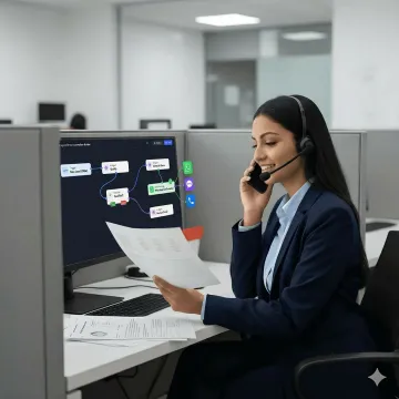 No-code AI agent builder interface showing custom workflow design canvas