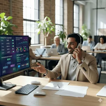 Autonomous AI employee platform interface showing multilingual voice and chat workflows for Indian enterprises