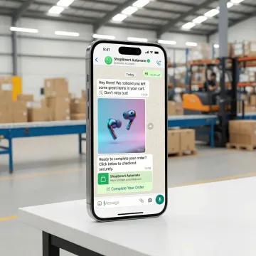 WhatsApp AI Agent sending abandoned cart recovery messages to an online shopper on a smartphone