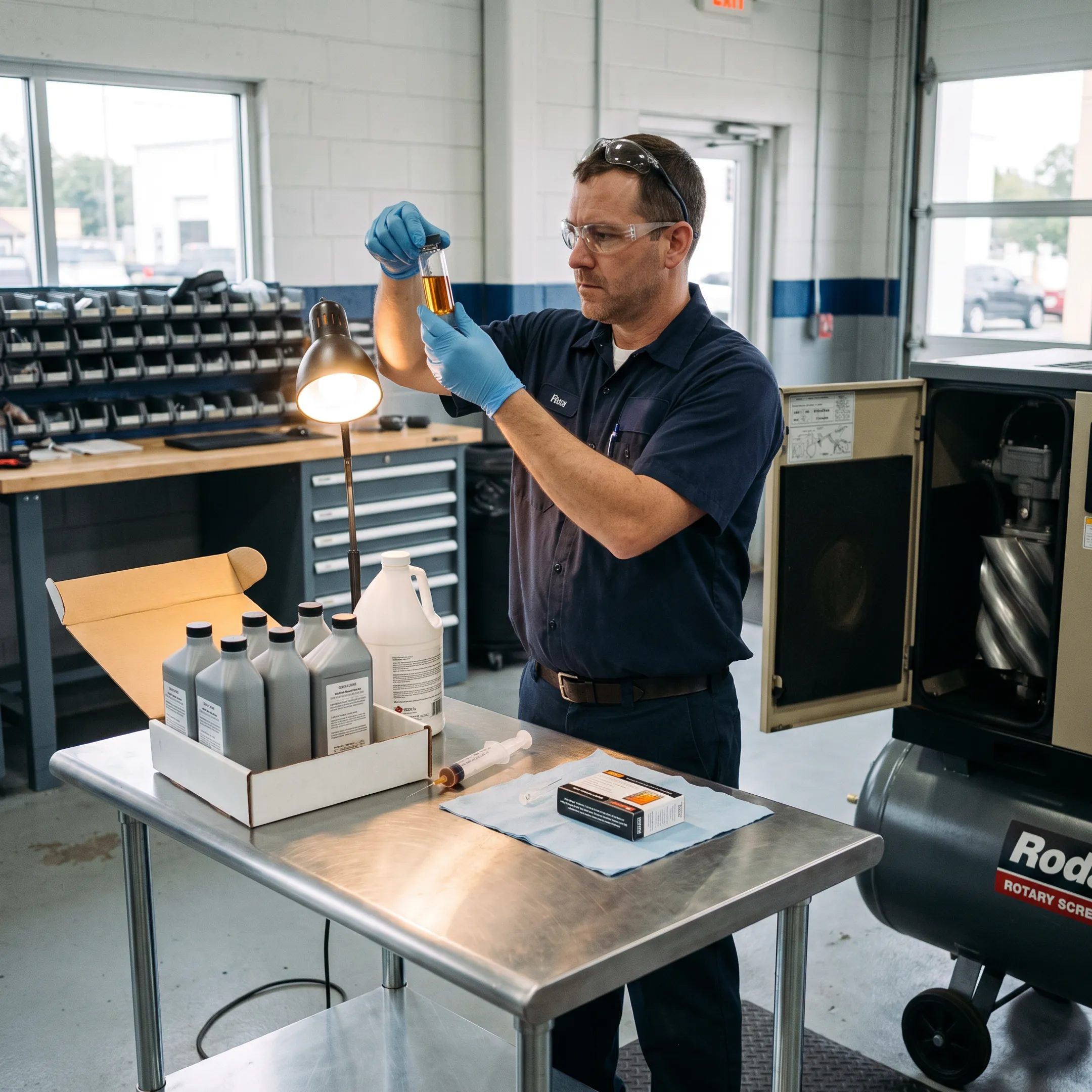 Industrial compressor lubrication service and oil analysis