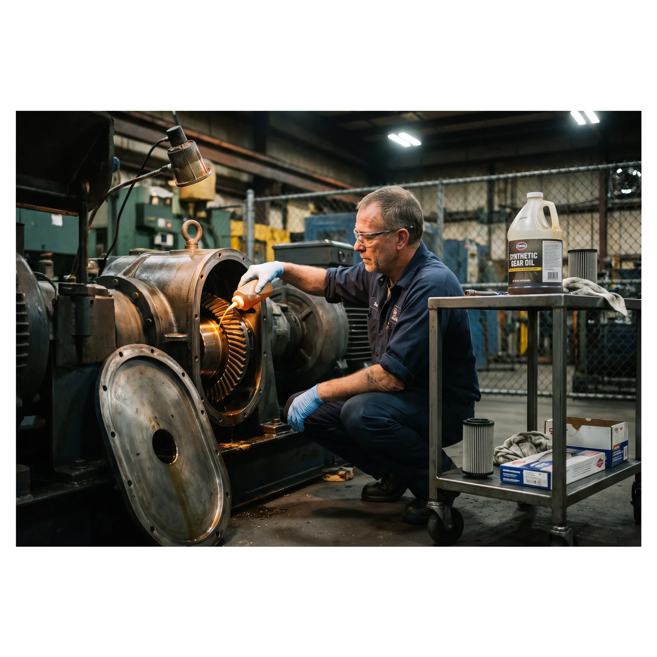 Heavy machinery gear lubrication