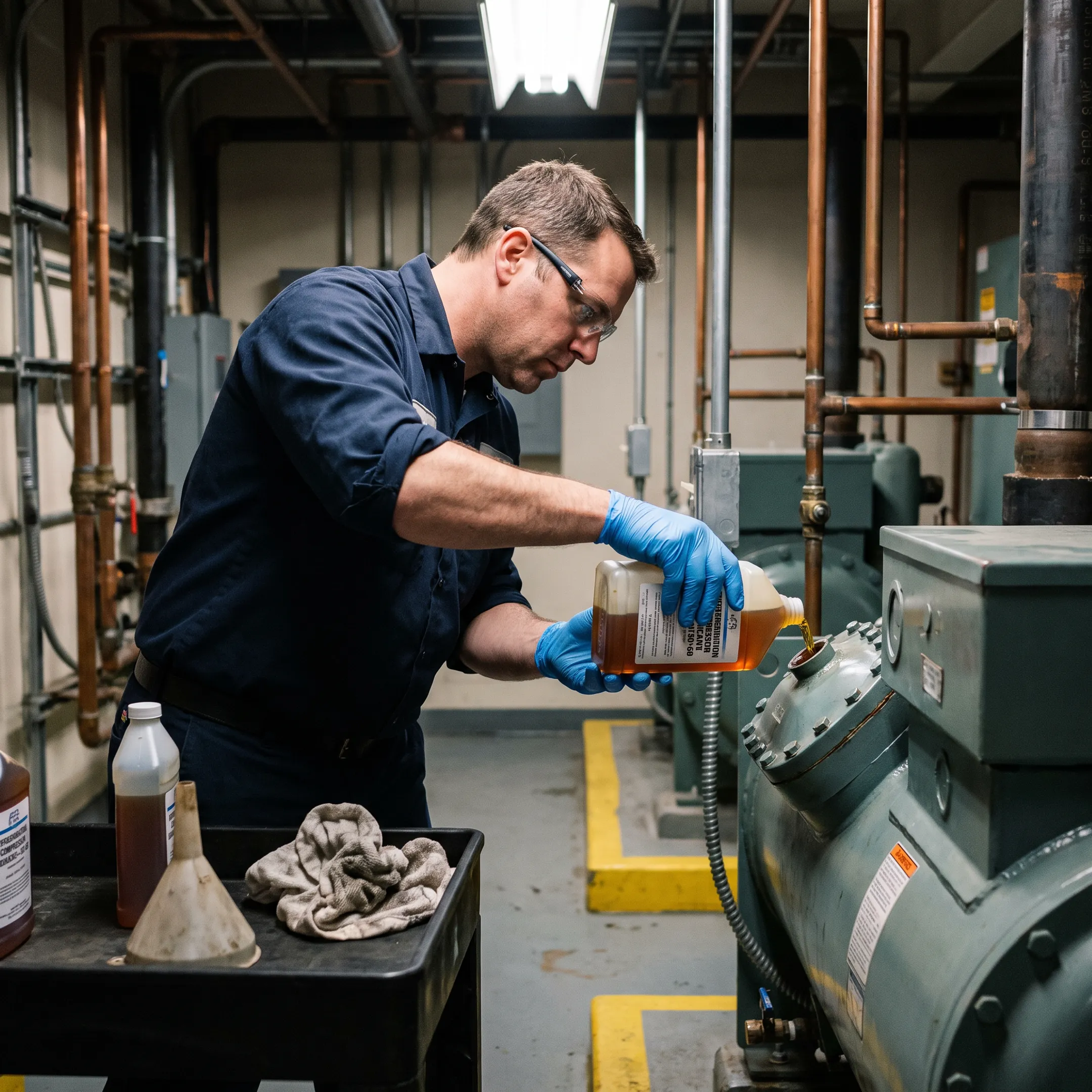 Industrial refrigeration compressor lubrication