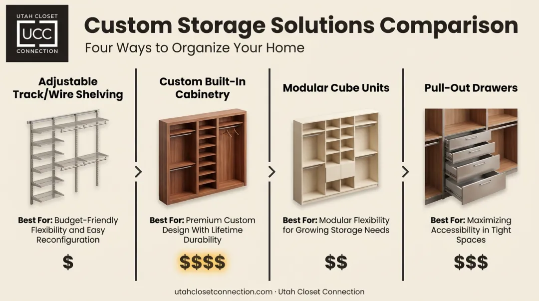 Comparison of four under-stairs storage system types and best uses