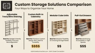 Comparison of four under-stairs storage system types and best uses