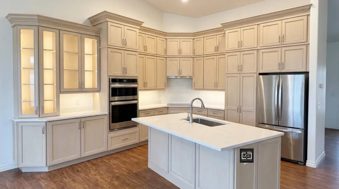 Custom cabinetry installation showcasing built-in solutions for irregular kitchen spaces