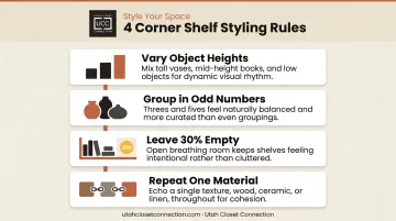 Four corner shelf styling rules for curated and balanced display arrangements