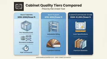 Stock semi-custom and fully custom cabinet pricing tiers comparison