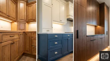 Custom kitchen with natural wood cabinetry and sleek modern hardware