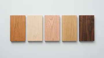 Wood swatches comparing cherry maple oak and walnut cabinet finishes