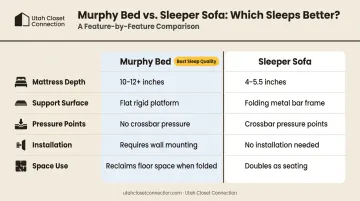 Murphy bed versus sleeper sofa comfort and features side-by-side comparison infographic