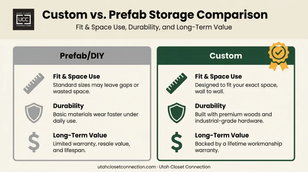 Custom versus prefab and DIY garage cabinets cost and durability comparison