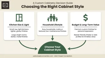 Kitchen cabinet style decision framework based on size lifestyle and budget