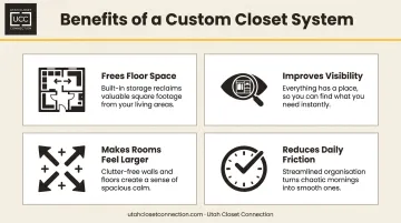 Four key benefits of vertical storage for home organization infographic