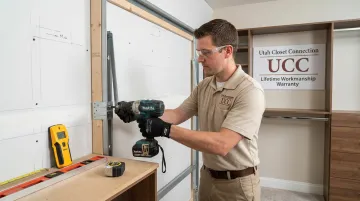 Licensed contractor anchoring Murphy bed frame into wall studs