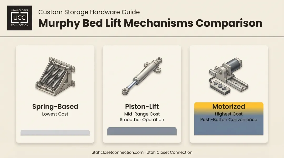 Spring piston and motorized Murphy bed lift mechanism cost comparison