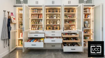 Utah Closet Connection custom built-in pantry cabinetry with pull-out shelving and organized storage