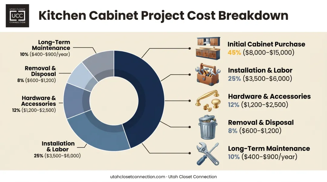 Kitchen cabinet project cost breakdown showing five key expense categories