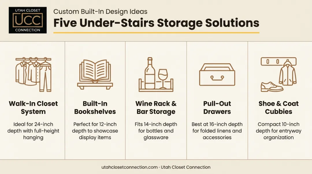 Five custom built-in storage options for under-stairs space compared