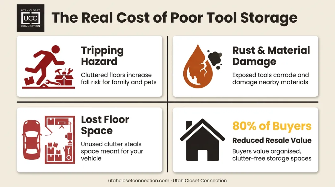 4 risks of improperly stored rakes and shovels in garage