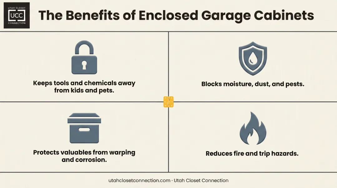 Four safety and protection benefits of enclosed garage cabinet storage