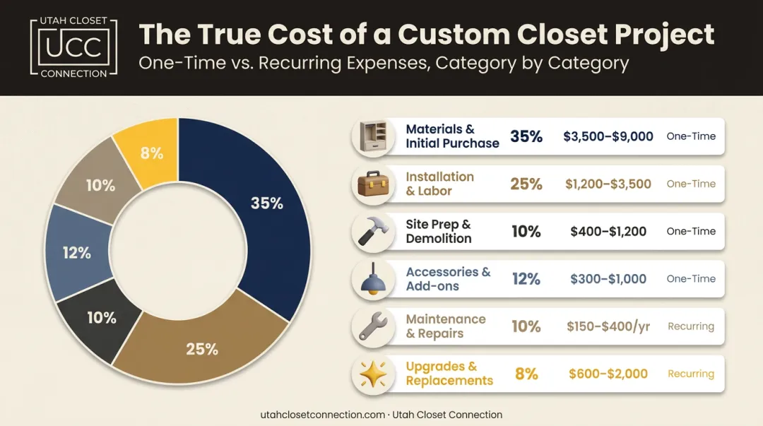 Custom closet total project cost breakdown chart by category
